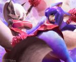  2021 absurd_res anthro blue_body blue_fur breasts canid canine cheerleader_outfit female fox fur hair hair_over_eye helluva_boss hi_res krystal loona_(helluva_boss) mammal nintendo one_eye_obstructed star_fox under_boob v-tal video_games 