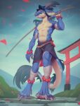 2021 5_fingers 5_toes anthro clothed clothing day detailed_background digital_media_(artwork) digitigrade dragon feet fingers kyander male outside sky solo standing toes wingless_dragon 