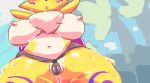  anthro bandai_namco bare_breasts big_breasts breasts camel_toe clothed clothing digimon digimon_(species) female fur kiseff nipples renamon solo topless yellow_body yellow_fur 