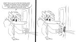  16:9 anthro bags_under_eyes cigarette comic door door_handle equid equine female hi_res horse mammal monochrome necktie pony replica_(artist) replica_(oc) widescreen 