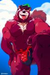 2021 2:3 ailurid anthro baseball_cap black_nose bulge chest_tuft claws clothed clothing daiquiri fur genitals hat headgear headwear hi_res humanoid_hands male mammal muscular muscular_anthro muscular_male penis pink_penis pink_tongue red_body red_fur red_panda shoelace_speedo shoelace_swimwear shoelace_underwear shoelaces solo speedo swimwear taoren tongue tongue_out topless tuft underwear white_body white_claws white_fur 