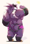  2021 anthro anthrofied big_muscles butt clothing digital_media_(artwork) flexing fur gengar hi_res kokuhane kokuhane_(character) male mammal muscular muscular_anthro muscular_male nintendo pok&eacute;mon pok&eacute;mon_(species) pokemon_unite purple_body purple_fur rear_view simple_background smile spirit standing video_games white_background 