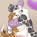 &lt;3 1:1 anthro bandai_namco big_breasts breasts canid canine canis digimon digimon_(species) domestic_dog duo embrace female fur homunculus hug huge_breasts hybrid lamont_(fursona) larger_female male mammal neck_tuft nightfaux nipples renamon size_difference smaller_male specimen_17_(nightfaux) spots tail_motion tailwag tuft white_body white_fur 