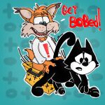  1:1 all_fours anal anal_penetration anthro bobcat bubsy bubsy_(series) bubsy_bobcat clothed clothing doggystyle domestic_cat duo felid feline felis felix_the_cat felix_the_cat_(series) from_behind_position genitals hi_res lynx male male/male mammal partially_clothed penetration penis sex thechickandthebitch video_games 