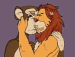  anthro bored_ape_yacht_club brown_body brown_fur duo felid fur grey_background haplorhine hi_res humor kissing kledgaming lazy_lions lion male male/male mammal mane meme monkey nft nft_lion nft_monkey nude pantherine parody primate reaction_image simple_background yellow_body yellow_fur 