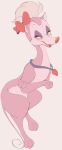  2021 absurd_res blush bow_ribbon canid canine canis domestic_dog eyelashes feral fur hi_res mammal open_mouth open_smile pink_body pink_fur smile solo tohupo 