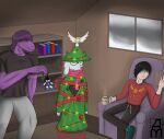  anthro book bovid caprine christmas clothed clothing darkner daxmarko deltarune dinosaur eyewear female fur glasses goat group hair hat headgear headwear holidays human kris_(deltarune) lancer_(deltarune) male mammal monster ralsei reptile scalie scarf signature snow susie_(deltarune) undertale_(series) video_games 