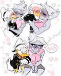  &lt;3 alien anatid anseriform anthro avian beak bird black_clothing blush bodily_fluids bottomwear breasts brown_bottomwear brown_clothing brown_pants button_(fastener) cjzilla88 closed_smile clothed clothing crying_laughing disney donald_duck duck ducktales ducktales_(2017) duo eyes_closed feathers female hair hands_together hat headgear headwear holding_arm holding_head humanoid interspecies kissing laugh lidded_eyes male male/female not_furry nudging open_mouth pants penumbra_(ducktales) pink_clothing pink_shirt pink_topwear purple_body purple_sclera sailor_uniform shirt simple_background smile speech_bubble tail_feathers tears thought_bubble topwear white_body 