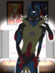  3:4 animal_genitalia animal_penis balls biped blue_body blue_fur canid canine canine_genitalia canine_penis canis domestic_dog dustin_c erection fur genitals hi_res knot looking_at_viewer lucario male mammal mega_evolution mega_lucario nintendo penile penis pok&eacute;mon pok&eacute;mon_(species) poking_out red_eyes simple_background smile solo tongue tongue_out video_games 