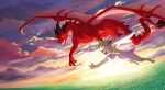  2021 claws day detailed_background digital_media_(artwork) dragon duo feral grass hi_res horn icelectricspyro membrane_(anatomy) membranous_wings outside plant scales scalie sky smile spines sun western_dragon wings 