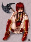  axe breasts ivan_flores large_breasts nipples pubic_hair pussy red_hair solo warrior weapon 