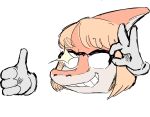  alpha_channel anthro blonde_hair bob_cut colored dinosaur emoji eyewear female general_proton gesture glasses glowing glowing_eyes goodbye_volcano_high grin hadrosaurid hair hand_on_glasses hi_res meme naomi_(gvh) ornithischian parasaurolophus reptile scalie showing_teeth simple_background smile snoot_game_(fan_game) solo thumbs_up transparent_background white_eyewear white_glasses 
