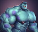  anthro biceps big_muscles big_pecs blue_body blue_eyes blue_fur clothing digital_drawing_(artwork) digital_media_(artwork) digital_painting_(artwork) disney fur horn huge_muscles huge_pecs humanoid hyper hyper_muscles male monster monsters_inc monsters_university multicolored_body multicolored_fur muscular muscular_anthro muscular_male nipples open_mouth pecs pixar remert simple_background smile solo sulley teeth thong two_tone_body two_tone_fur underwear 