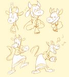  anthro bell bottomwear bovid bovine cattle clarabelle_cow clasped_hands clothed clothing cowbell cpu1 disney excited eyelashes eyes_closed female flower gloves handwear happy hat headgear headwear hi_res horn mammal multiple_poses multiple_scenes musical_note on_one_leg partially_clothed plant pose singing sketch skirt smile solo standing 