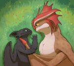  black_body cloudjumper cuddling dragon dreamworks duo ekayas embrace eye_contact feral feral_on_feral grass green_eyes hi_res how_to_train_your_dragon hug larger_male looking_at_another love lying male male/male night_fury on_side outside plant romantic romantic_couple scalie size_difference smaller_male smile stormcutter toothless western_dragon wings yellow_eyes 