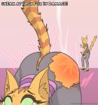  absurd_res anthro bethesda_softworks big_butt bodily_fluids butt clothed clothing crossover crying domestic_cat english_text felid feline felis female fran_(litterbox_comics) gardenminttea hi_res katia_managan khajiit litterbox_comics mammal prequel slap_mark tears text the_elder_scrolls torn_clothing video_games webcomic 