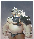  2021 absurd_res anthro armor belly biped black_nose bulge eyes_closed hi_res humanoid_hands jiandou male mammal moobs navel nipples overweight overweight_male polar_bear solo ursid ursine white_body 