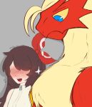  absurd_res anthro avian beak blaziken blush clothed clothing demira_lilian digital_drawing_(artwork) digital_media_(artwork) duo fan_character feathers female fur hair hi_res human male male/female mammal multicolored_body multicolored_fur nintendo pok&eacute;mon pok&eacute;mon_(species) simple_background video_games 