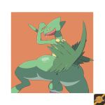  1:1 2021 anthro anus backsack balls big_balls big_butt butt butt_focus claws digital_media_(artwork) genitals grass hand_on_butt hi_res huge_butt lizard looking_at_viewer looking_back male nintendo nude penis plant pok&eacute;mon pok&eacute;mon_(species) presenting presenting_hindquarters reallydarkandwindie reptile scalie sceptile simple_background solo thick_thighs tongue tongue_out video_games wide_hips 