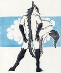  anthro asian_mythology barbel_(anatomy) dragon east_asian_mythology eastern_dragon flesh_whiskers horn kitsuneko_(artist) male mythology nude rear_view solo sternenlicht 