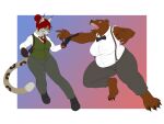  2021 4:3 absurd_res angry anthro bow_tie bridgette_o&#039;shane brown_bear canid canine canis clothing domestic_dog duo eyewear felid feline female female/female fight glasses gun hair hi_res hunting_dog jumping left_handed lynx lynxuki mammal musclegut ndragon3 necktie ranged_weapon red_hair ruger_(brand) ruger_blackhawk saluki shoulder_holster sighthound suit suspenders three_piece_suit topwear torn_sleeves ursid ursine vest weapon 