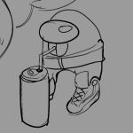  1:1 ambiguous_gender armless beverage_can black_and_grey bottomwear can clothing container crewmate_(among_us) drinking footwear humanoid jacket meme monochrome not_furry redmoon83 shoes shorts simple_background sneakers solo standing straw topwear visor 