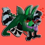  &lt;3 1:1 absurd_res anal anthro black_body black_fur blue_eyes blush bodily_fluids canid canine claws clothed clothing cum cum_leaking drooling duo eyelashes fox fur genital_fluids girly green_body green_fur hi_res hybrid kay_(kay_they) kay_they knot lagomorph leporid male male/male mammal markings nonbinary_(lore) partially_clothed procyonid rabbit raccoon red_eyes saliva simple_background sound_effects striped_markings striped_tail stripes tail_markings white_body white_fur 
