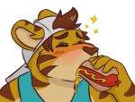  2019 alpha_channel blush eating eyes_closed felid food gabe_(mytigertail) hot_dog male mammal mytigertail pantherine solo tiger 