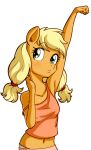  2021 absurd_res alpha_channel anibaruthecat anthro applejack_(mlp) clothed clothing equid eyelashes female fingers friendship_is_magic green_eyes hi_res mammal my_little_pony navel off_shoulder simple_background solo transparent_background 