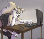  anthro canid canine chair computer desk feet fennec foot_fetish foot_focus foot_hands fox furniture humanoid_feet keyboard male mammal monitor mouse murid murine plantigrade rodent sitting solo tongue tongue_out yaoifairy 