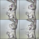 2021 4_fingers absurd_res anthro areola breasts dialogue disney duo english_text eyebrows eyes_closed female fingers forceswerwolf hi_res judy_hopps lagomorph leporid long_ears mammal micro mouse murid murine nipples nude open_mouth opps purple_eyes rabbit rodent side_view simple_background smile text vore zootopia 