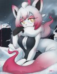  anthro anthrofied big_breasts blush blush_lines breasts cleavage clothed clothing dress female fur hi_res hisuian_zorua nintendo pok&eacute;mon pok&eacute;mon_(species) pok&eacute;morph pokemon_legends_arceus regional_form_(pok&eacute;mon) rilex_lenov snow snowing solo video_games white_body white_fur 