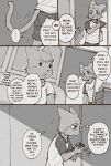  anthro aoniya_yuudai clothed clothing comic dark_ishihara domestic_cat duo english_text felid feline felis female frown hi_res inside male mammal monochrome mother mother_and_child mother_and_son open_mouth parent parent_and_child smile son text translated wallet 