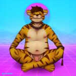  1:1 2017 armpit_hair body_hair chubby_male eyes_closed felid gabe_(mytigertail) genitals humanoid_genitalia humanoid_penis male mammal mytigertail nude pantherine penis pubes signature sitting smile solo tiger 