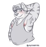  2017 anthro armpit_hair belly big_belly blush body_hair chubby_male clothing felid fur gabe_(mytigertail) hand_behind_head looking_at_viewer male mammal mytigertail nipples pantherine partially_colored pink_nipples signature solo striped_body striped_ears striped_fur stripes tiger 