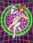  absurd_res anthro bandai_namco breasts digimon digimon_(species) female gomamon green_eyes hair hi_res masturbation mid_transformation multi_breast orange_hair solo species_transformation technology thephantompornographer transformation 