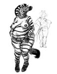 absurd_res anthro belly big_belly big_breasts breasts butt curvy_figure digitigrade doctordj equid equine facial_markings female gloves_(marking) hand_on_stomach head_markings hi_res hooves leg_markings mammal mane markings monochrome muzzle_(marking) nipples nude pregnant pregnant_female simple_background sketch snout snout_markings socks_(marking) solo standing stripes thick_thighs voluptuous wide_hips zebra 