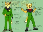 2013 4:3 anthro black_eyes black_nose blonde_hair canid canine clothing duo english_text eyewear father father_and_child father_and_son fox fox_mccloud fredryk_phox fur green_eyes hair james_mccloud male mammal missing_arm model_sheet multicolored_body multicolored_fur nintendo orange_body orange_fur parent parent_and_child prosthetic prosthetic_limb son star_fox star_fox_the_animated_series sunglasses text video_games 