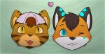  &lt;3 2016 blue_eyes canid canine clothing duo ear_piercing ear_ring english_text felid fox gabe_(mytigertail) hat headgear headwear male mammal mytigertail pantherine piercing smile text tiger tongue tongue_out 