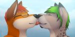  2015 2:1 anthro canid canine duo eyes_closed eyewear fox glasses licking male mammal mytigertail smile tongue tongue_out 