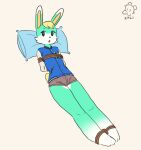  absurd_res animal_crossing anthro bdsm blush bondage bottomwear bound clothing digital_media_(artwork) hi_res hotpants jacket lagomorph leporid looking_at_viewer lying male mammal nintendo on_back panzery25 pillow rabbit restraints rope rope_bondage sasha_(animal_crossing) shorts solo topwear video_games 