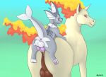  absurd_res balls butt duo eeveelution equid fan_character feral fire genitals hi_res knot male male/male male_penetrated male_penetrating male_penetrating_male mammal nintendo penetration pok&eacute;mon pok&eacute;mon_(species) rapidash striped_body stripes vanzard vaporeon video_games 