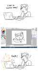  2015 computer drawing_tablet english_text felid laptop male mammal mytigertail paint_tool_sai pantherine profanity simple_background sketch solo text tiger white_background 