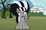  2021 absurd_res angry badumsquish big_tail dead_tree dialogue english_text equid equine female friendship_is_magic green_eyes hi_res horse hybrid limestone_pie_(mlp) mammal mephitid my_little_pony outside plant pony skunk skunk_tail solo text tree 