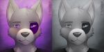  2014 2:1 anthro canid canine canis clothing looking_at_viewer male mammal mytigertail purple_eyes signature solo wolf 