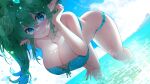  16:9 4k absurd_res beach big_breasts blue_eyes breasts cleavage clothed clothing elf female green_hair hair hi_res humanoid humanoid_pointy_ears looking_at_viewer sea seaside smile smiling_at_viewer solo sumisumii water wet white_body white_skin widescreen 