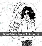  anthro asriel_dreemurr black_hair bovid capreoline caprine cervid christmas christmas_clothing clothed clothing deltarune dess_holiday english_text eyeshadow female goat hair holidays horn makeup male male/female mammal monochrome portrait reindeer romantic romantic_couple snow text the_weaver three-quarter_portrait undertale undertale_(series) video_games 