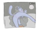  anthro blue_body cape clothing felid feline gayboiarts halloween hi_res holidays looking_back male mammal o_focus solo 