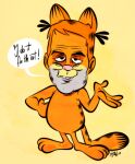  chris_pratt dialogue domestic_cat felid feline felis fur garfield_(series) garfield_the_cat hair half-closed_eyes male mammal meme narrowed_eyes orange_body orange_fur orange_hair orange_tail solo speech_bubble talking_to_viewer themrock 