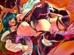  bdsm black_legwear blue_hair blush bondage bound breasts censored claws cum dizzy doggystyle duplicate from_behind guilty_gear hair_ribbon hand_on_head large_breasts long_hair mermaid_(artist) monster nipples open_mouth penis pussy rape ribbon shirt_lift spread_legs spread_pussy sweat tail tentacle_sex tentacles thighhighs torn_clothes vaginal wings yellow_eyes 